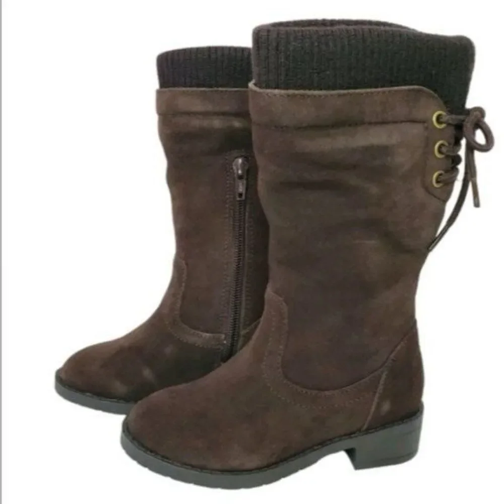 Lands End Boots Suede Leather Brown Sweater Top Winter Snow Kids Size 3 M YOUTH